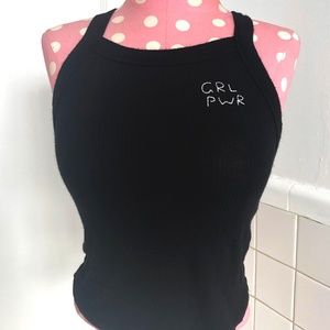 GRL PWR Black Ribbed Crop Tank Top